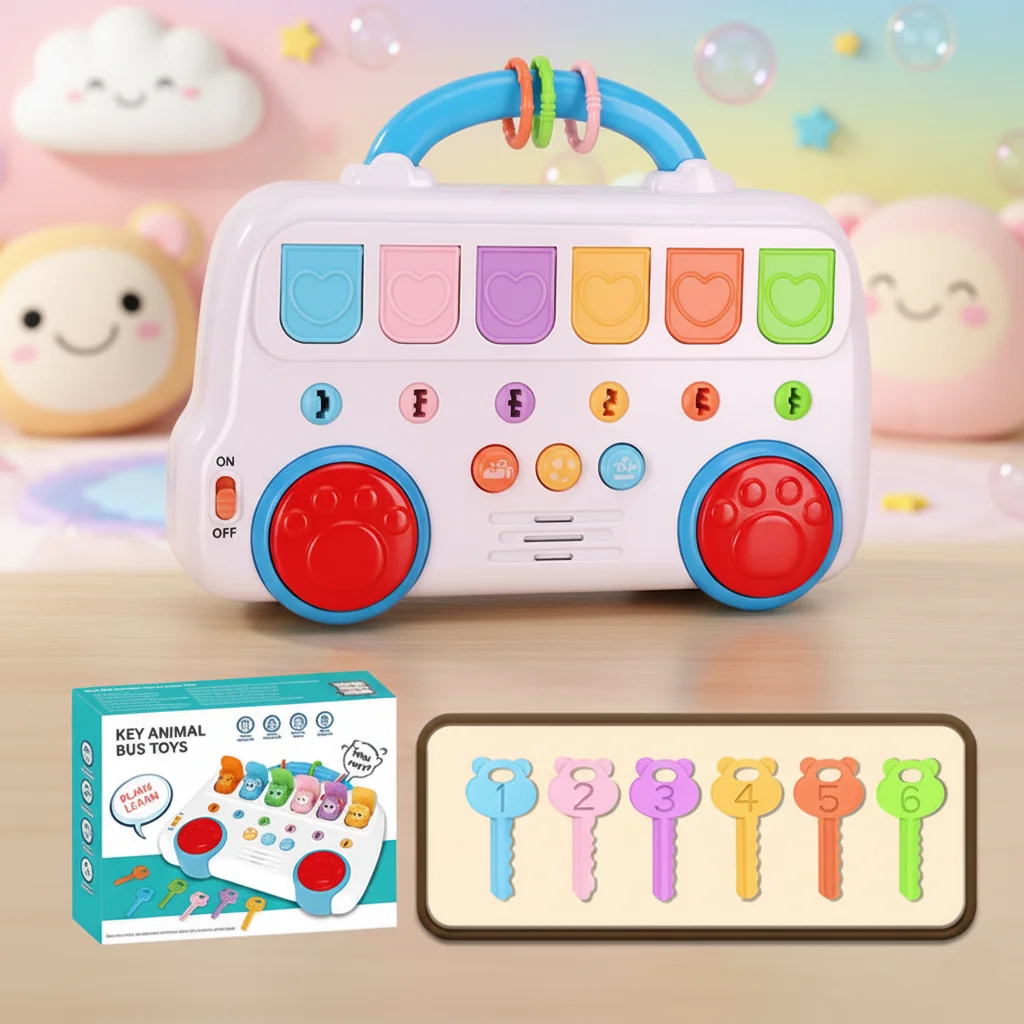 (rojo) Juguete Montessori De Educación Temprana, Autobús De Animales Desplegable Con Juego De Emparejamiento De Llaves