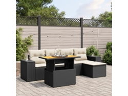 Conjunto de sofá de jardín de 6 piezas con cojines, mimbre sintético negro, DKD Home Decor