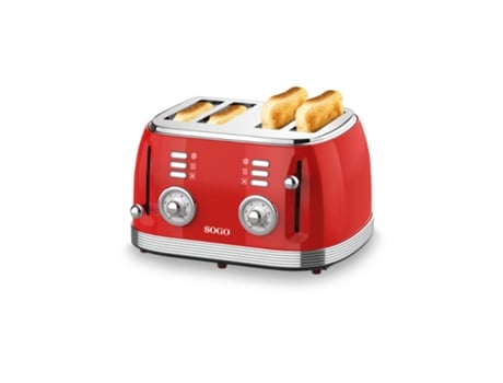 Tostador Retro SOGO Tos-Ss-5465 Pan Molde 4 Ranuras 1500W Rojo
