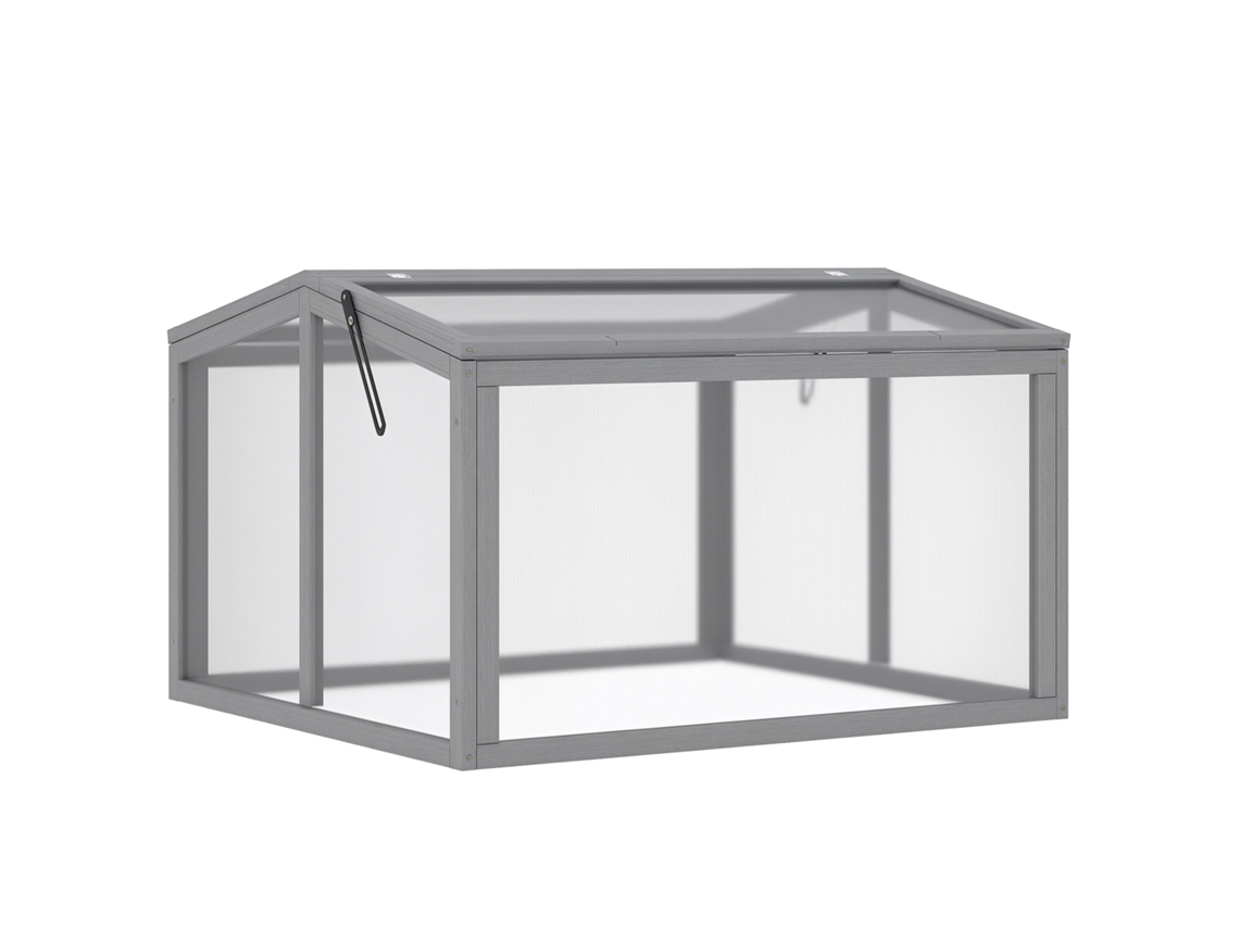 Horta Elevada Com Tampa Em Madeira E Policarbonato Resistente Às Intempéries Para Plantas 90x80x58cm Cinza Claro