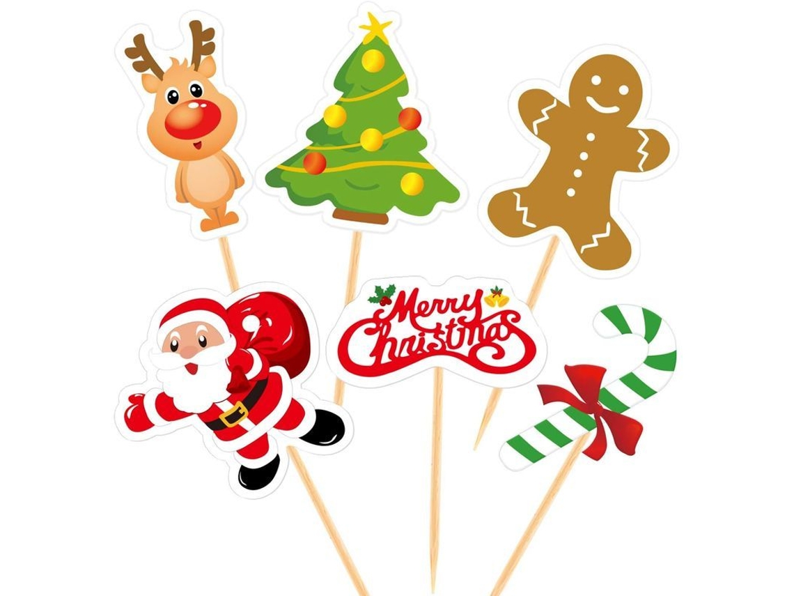 24 Adornos Navideños Para Cupcakes Con 6 Diseños Navideños Diferentes.