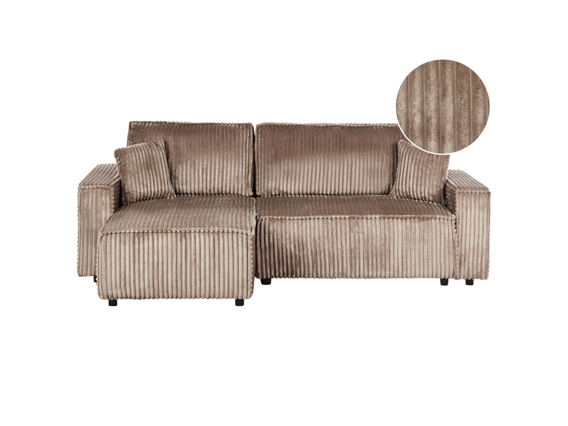 Sofá Convertible Acolchado Beliani Abacka de Cordón Marrón 247x147x90