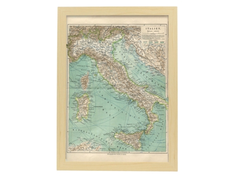 Póster NACNIC Geográficos en Estilo Vintage. Mapa de Italia. Ilustraciones de Antiguos Mapamundis en Tonos Sepia. Tamaño A4, con Marco Blanco.