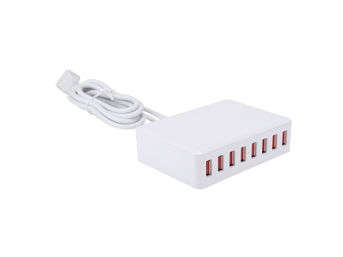 Estación De Carga De 8 Puertos, Cargador Inteligente Usb Multipuerto Blanco Para Smartphones, Enchufe Estadounidense