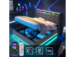 Cama 180x200 Cm Gris, Almacenamiento, Led Control Remoto, Hidráulica, Cabecero Con Usb-c, Sin Colchón.