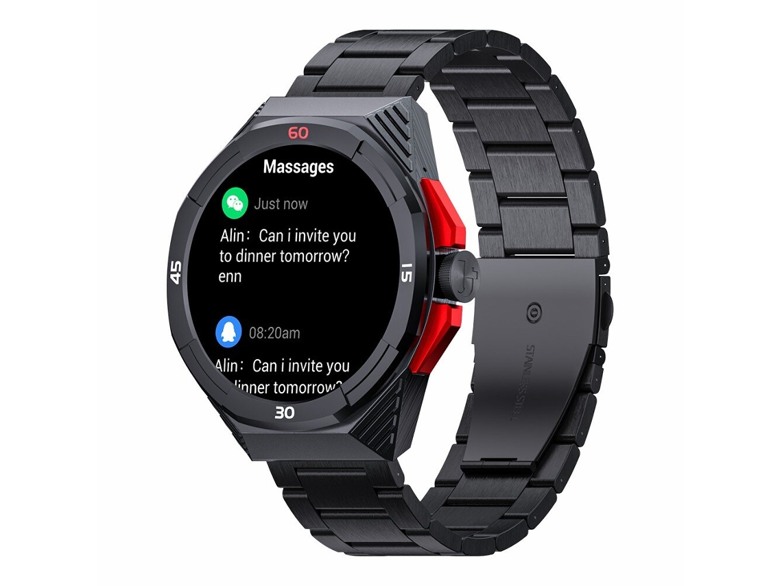Smartwatch Lokmat Comet2 Pro en Cuero Negro, Pantalla HD de 1.46 pulgadas, Llamadas Bluetooth, Resistente al Agua hasta 5 ATM.