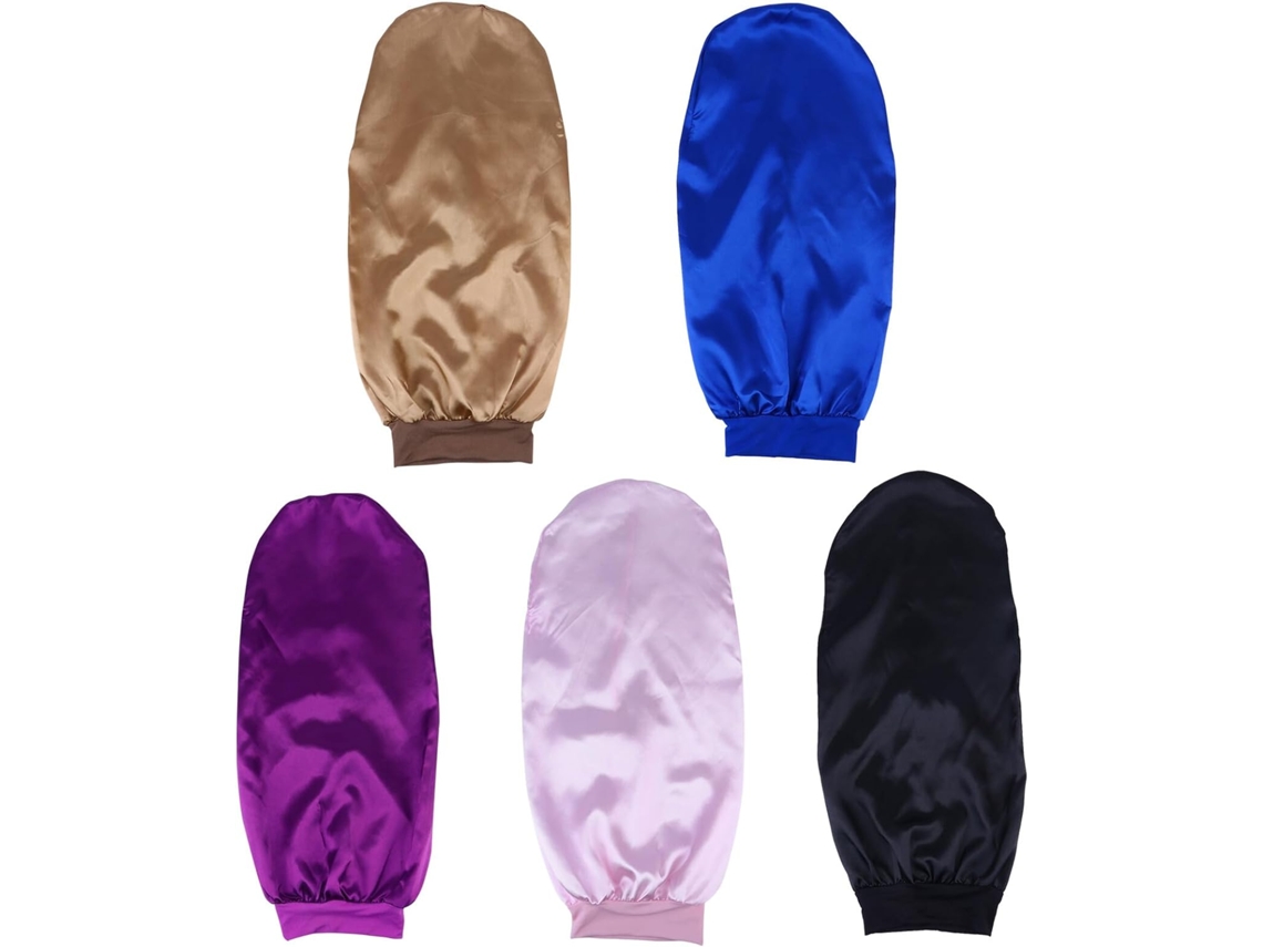Gorro largo de satén con elástico para el cabello, juego de 5 piezas.