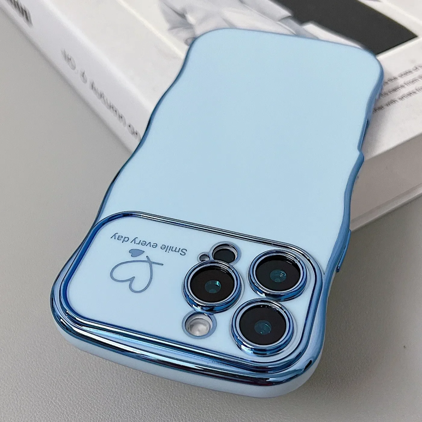 (iphone 14 Pro, Azul Pico) Funda Blanda De Tpu Galvanizada Con Forma De Corazón Ondulado, Apta Para Iphone, Protección A Prueba De Golpes.