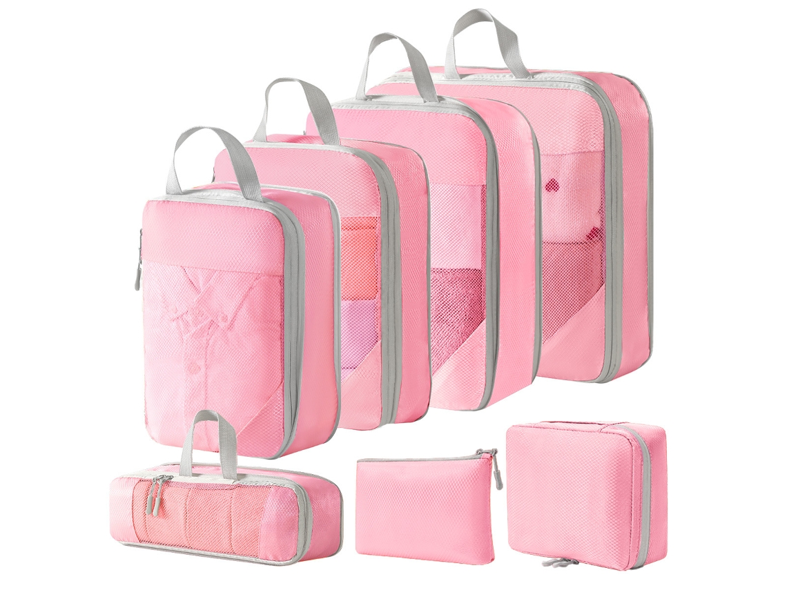Conjunto De Bolsas Organizadoras Para Malas, Com Bolsa Digital E Nécessaire, Pacote Com 7 Chrui (rosa)