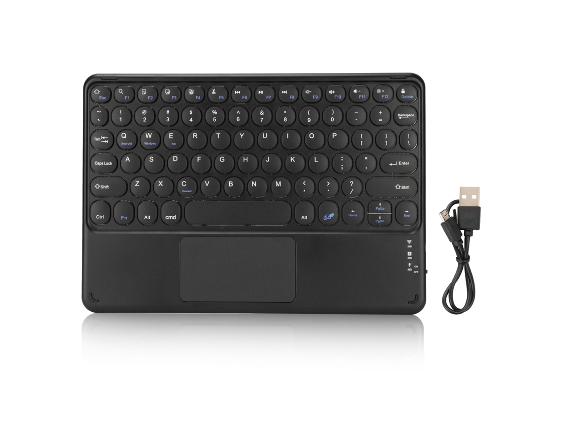 Teclado Inalámbrico Bluetooth Con Panel Táctil, Teclas Redondas, Diseño Ergonómico Retro, Respaldo Magnético, Para Windows E Ios, Negro, 10 Pulgadas.