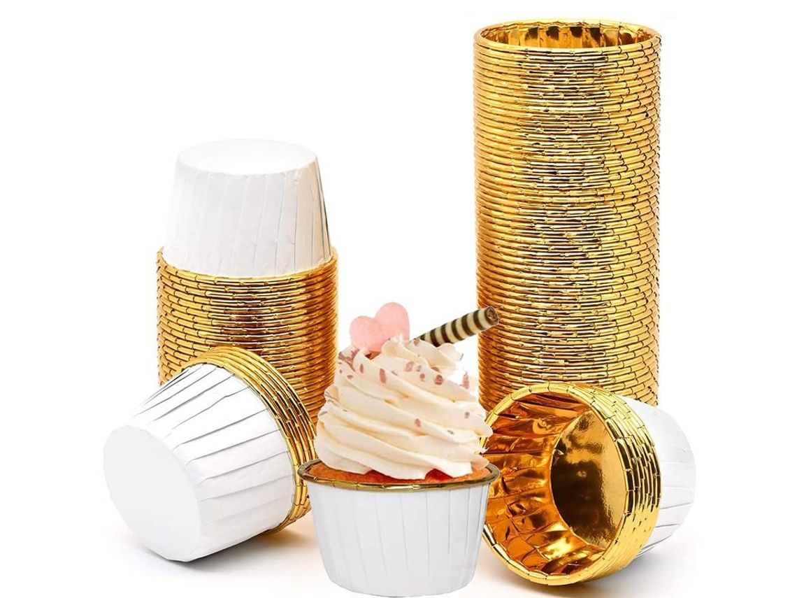 2026da-linjou 50 Copos De Muffin Desechables Antiadherentes De Papel Blanco/oro Para Cupcakes