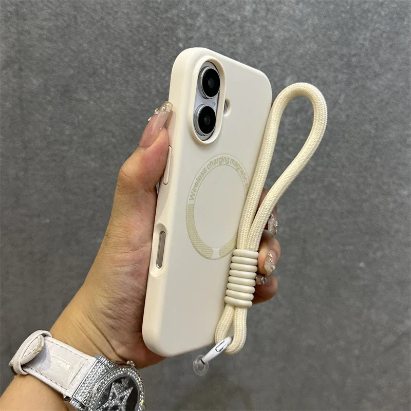 (iphone 14 Pro, Blanco) Funda De Silicona Líquida Con Cordón Magsafe Y Forro De Microfibra