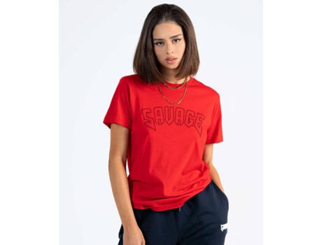 T-shirt Básica SAVAGE Crew Algodón Mujer (S - Rojo)