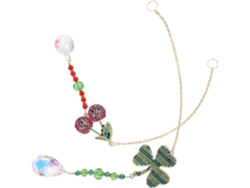 Juego de 2 campanillas de viento de cristal para decoración de ventanas y jardines, colgantes ligeros de trébol y cereza, ideales para uso en exteriores - GOKOCO
