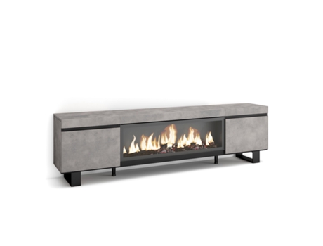 Mueble TV, Televisión, 210, Para TV hasta 80, Chimenea eléctrica XXL, Diseño industrial, Cemento SKRAUT HOME