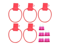 Portafusibles En Línea De 5 Piezas Con 5 Fusibles De Lámina Roja Atc/ato De 40 A Para Coche, Barco Y Autocaravana.