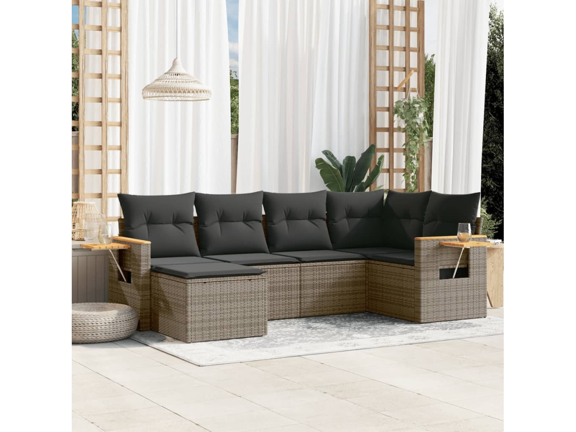 Conjunto de 6 sofás de jardín con cojines en mimbre gris DKD Home Decor