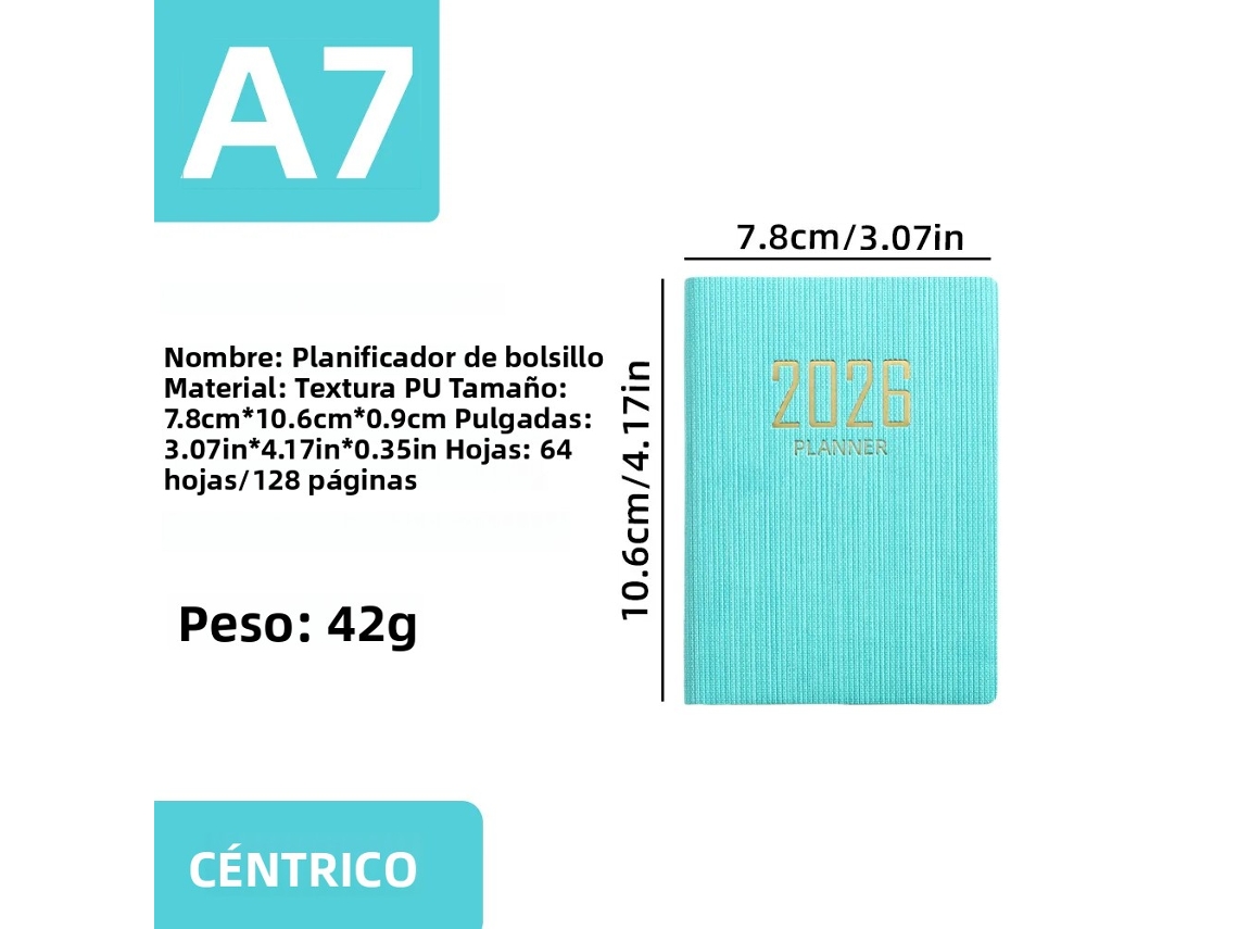 Planificador en idioma inglés A7, calendario semanal portátil ultrafino, mini planificador diario para tu bolso.
