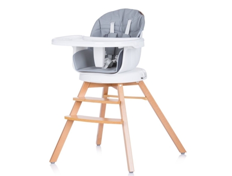 Trona evolutiva 3 en 1 con patas de madera y asiento de polipiel giratorio ROTTO platinum CHIPOLINO