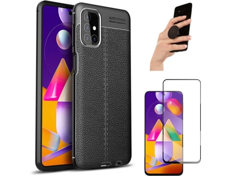 Carcasa, Protector y Popsocket Samsung M31S Rugged Leather Negro
