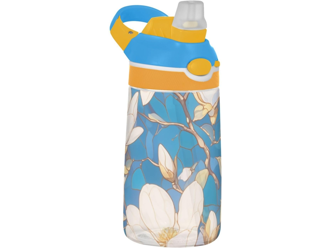 Botella de agua infantil ligera con asa, diseño de flor de magnolia | Sin marca