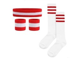 Conjunto completo de Yuysan que incluye diadema, muñequeras y calcetines deportivos elásticos, absorbentes del sudor para gimnasio y running, en rojo y blanco.