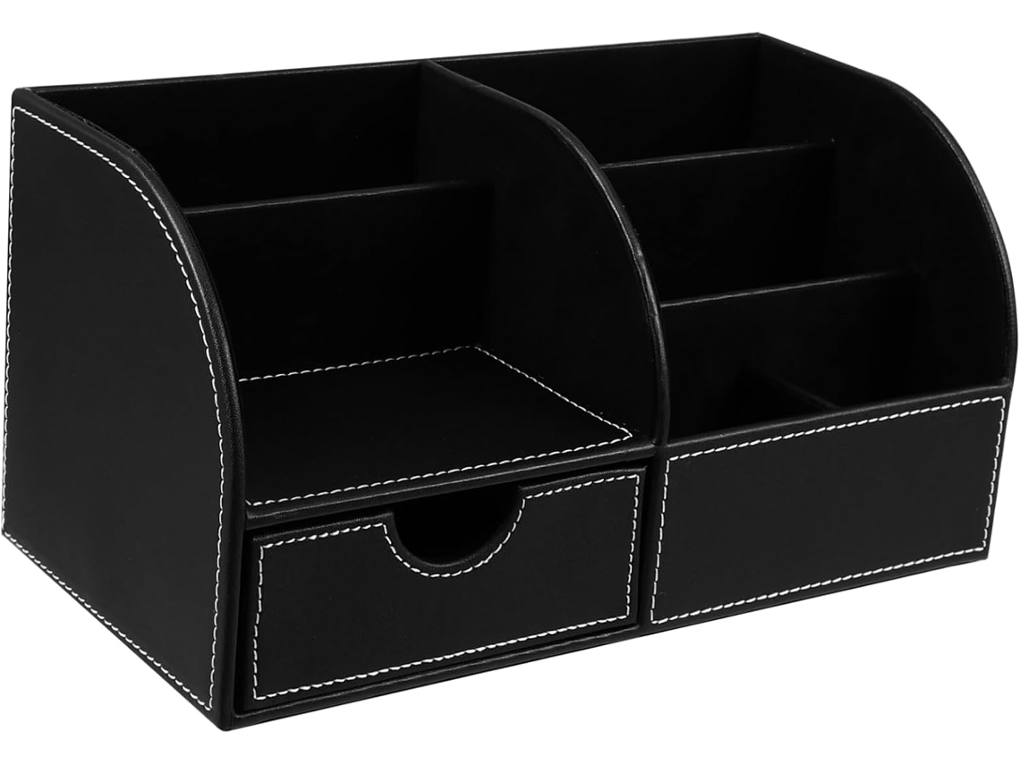 Organizador De Escritorio De Piel Sintética Para Bolígrafos, Almacenamiento Multifuncional, Negro.