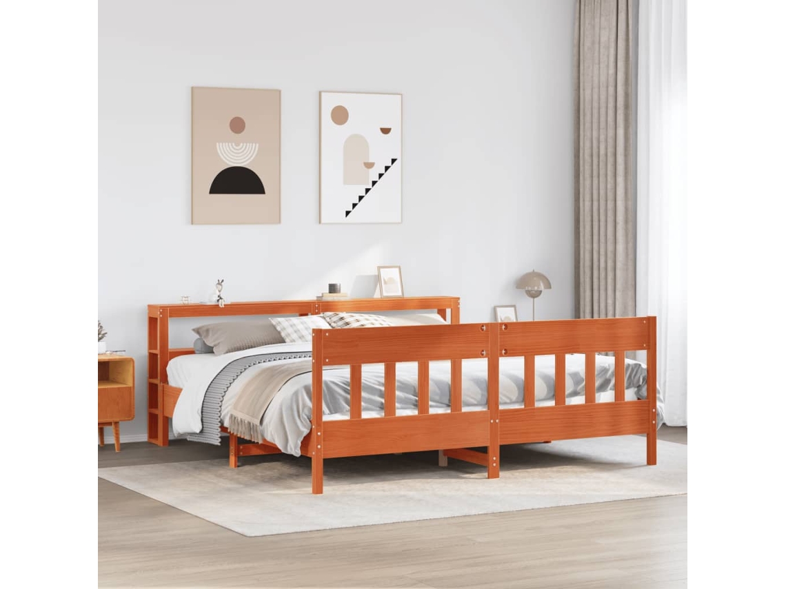 Cama Sin Colchón Madera Maciza De Pino Marrón Cera 180x200 Cm