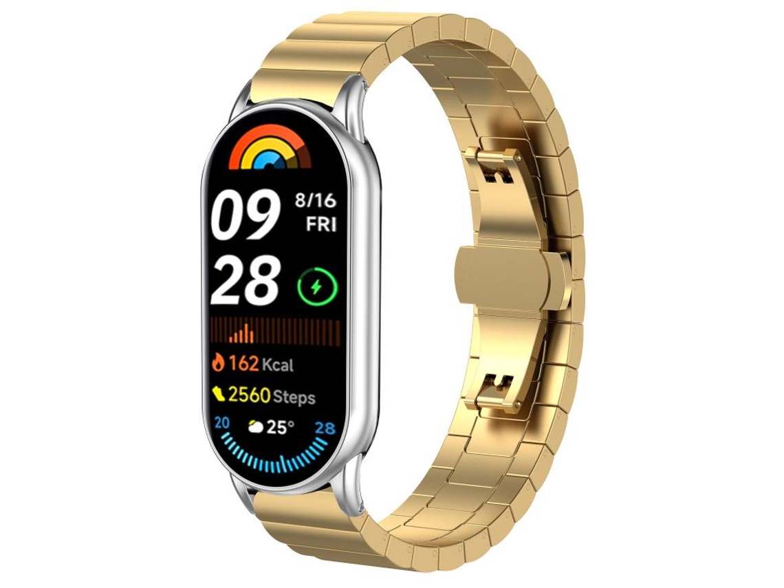 Pulsera para Xiaomi Smart Band 10/9/8 NFC - Acero inoxidable - Textura de bambú con una cuenta (14 mm)