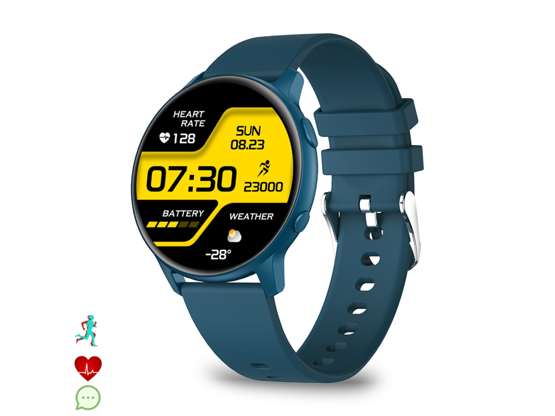 Reloj inteligente MX1. Con notificaciones, monitor de frecuencia cardíaca, presión arterial y oxígeno en sangre, y modos deportivos. Resistente al agua.