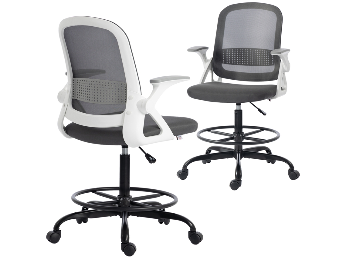 Silla De Oficina De Malla Con Brazos Y Reposapiés Plegables, Color Gris.