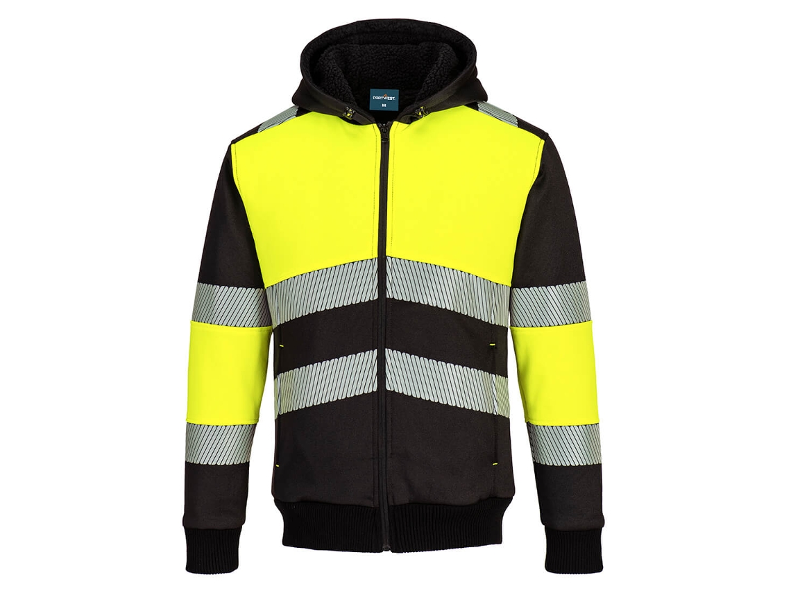 Sudadera con capucha de invierno Portwest Pw3 de alta visibilidad con cremallera / Naranja y negro / M
