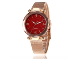 Reloj De Pulsera Sencillo Para Mujer De Aleación Con Correa De Malla Y Movimiento De Cuarzo (rojo)