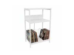 Relaxdays Mesa Para Tocadiscos, 3 Niveles, Separadores, Hbt: 65x40x30 Cm, Hierro, Mdf, Blanco
