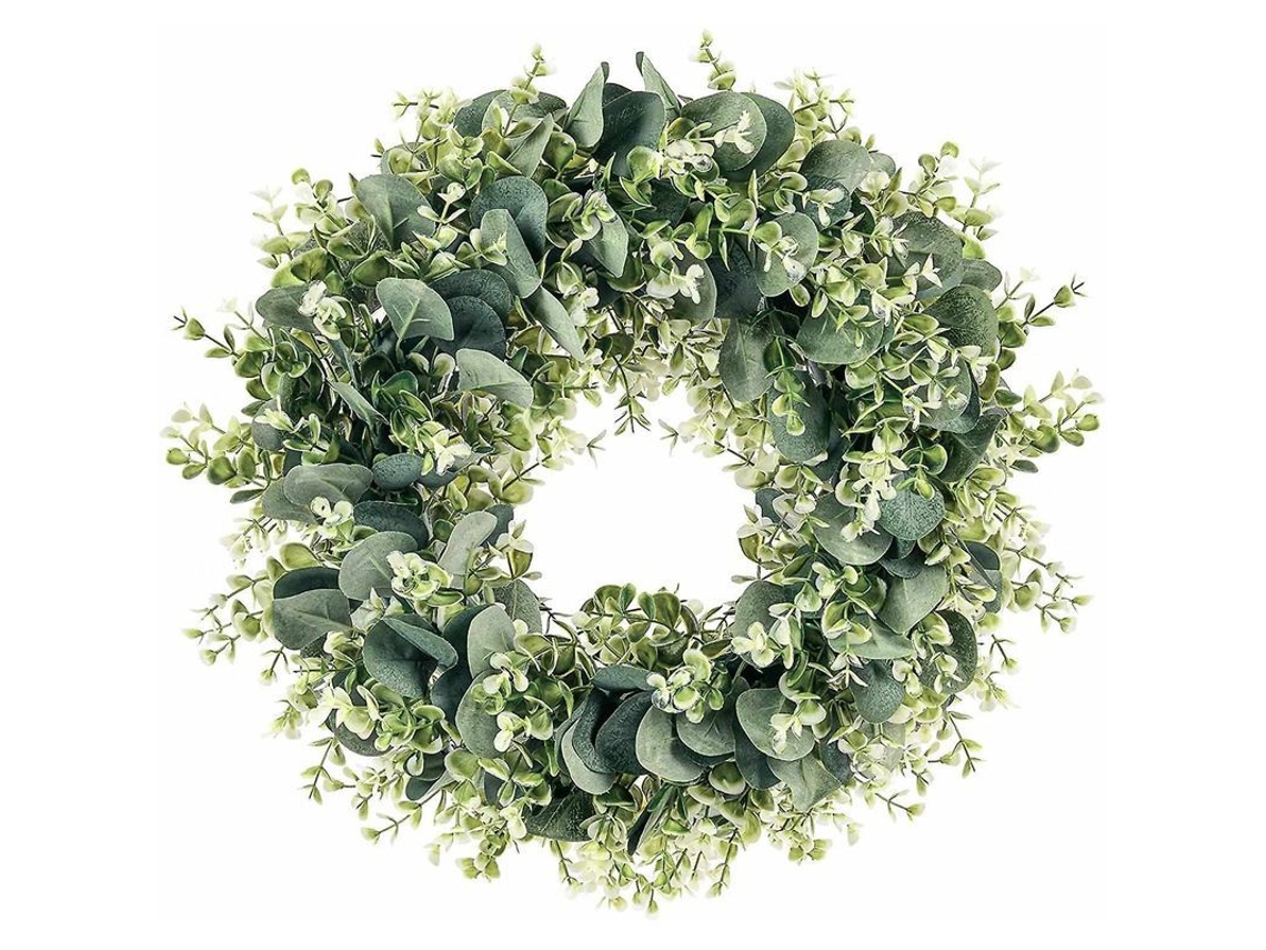 Corona De Eucalipto Artificial Para Puerta Principal, 40 Cm (16 Pulgadas), Primavera, Verano, Pared