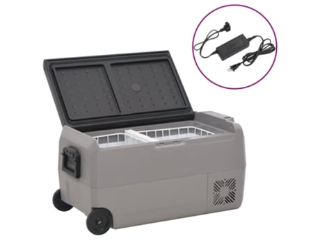 VIDAXL Nevera con ruedas y adaptador PP y PE negro y gris 50 L