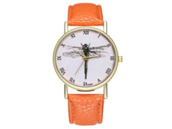 Reloj De Pulsera Analógico De Cuarzo Para Parejas/negocios Con Correa De Cuero Naranja.