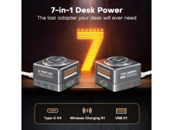 Gan Tech Wlx-r8c - Estación De Carga Usb 7 En 1 Para Escritorio, 6 Puertos Usb Pd De 65 W Con Almohadilla De Carga Inalámbrica De 15 W