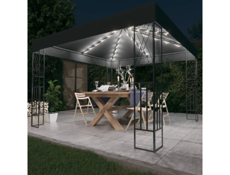 MAISON EXCLUSIVE Cenador con tira de luces LED 3x3 m tela gris antracita