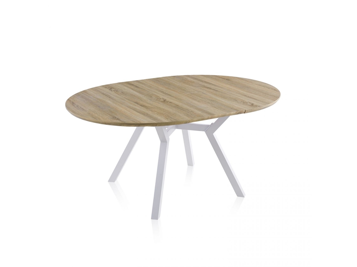 Mesa redonda extensible Aeris Roble - Blanco 160 x 75 x 120 cm