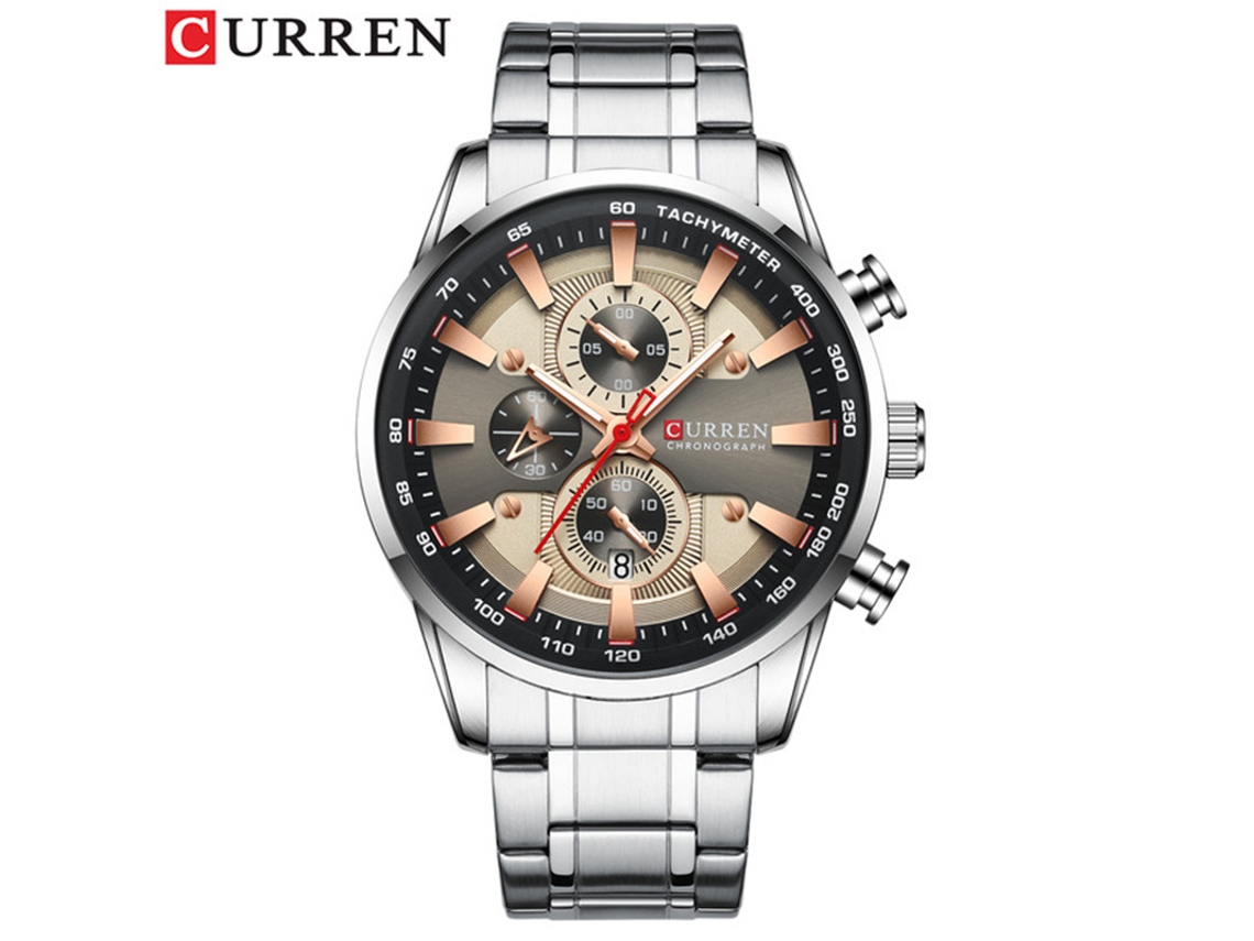 Reloj De Pulsera Moderno Para Hombre (gris Plateado) Resistente Al Agua, Con Seis Manecillas Y Correa De Acero Inoxidable Multifuncional.