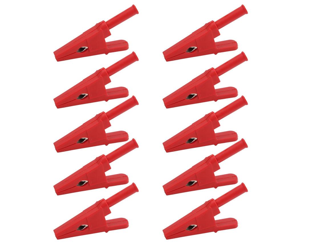 Pinzas de prueba eléctricas, 10 unidades, apertura de 20 mm, buena conductividad, pinzas de seguridad con conector de 4 mm, color rojo.