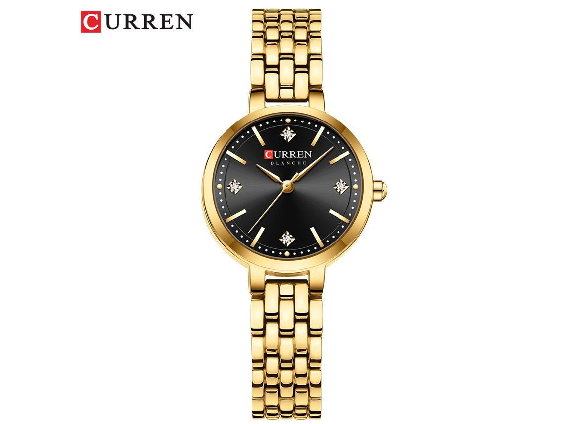 Reloj de cuarzo informal para mujer, resistente al agua, con esfera pequeña (negro y dorado).