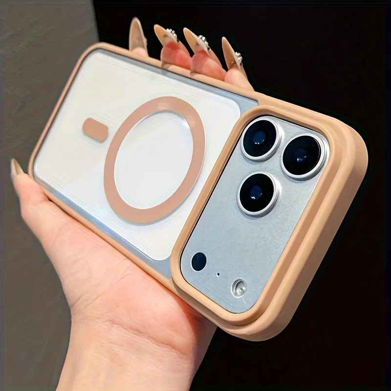 (iphone 14 Pro Dorado) Funda Protectora Magnética Magsafe Con Carga Inalámbrica Y Cubierta Trasera Rígida Transparente.