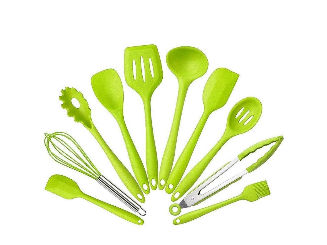 Juego de utensilios de cocina de silicona de 10 piezas, resistente al calor, 446 °F, verde, chrui