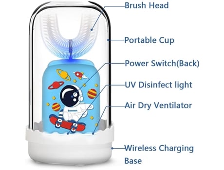 Cepillo de dientes eléctrico ZMDECQNA para niños en forma de U Astronauta Ultrasónico Cepillo automático Temporizador inteligente para 2-6 niños-az...