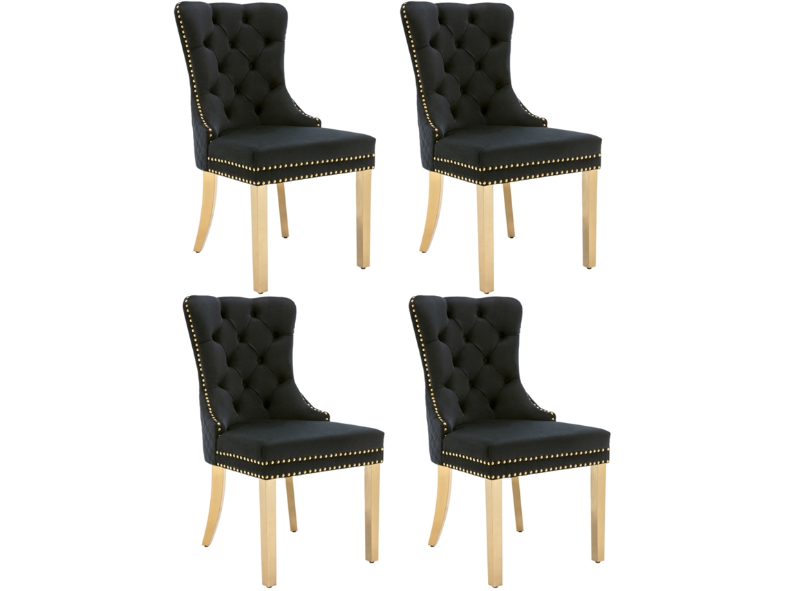 Juego de 4 sillas de terciopelo con patas de metal negro Mobrio