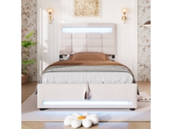 Cama Tapizada, 90x200cm - Con Control Remoto App, Con Luces Led, Almacenamiento Hidráulico, Con Puerto Usb - Beige