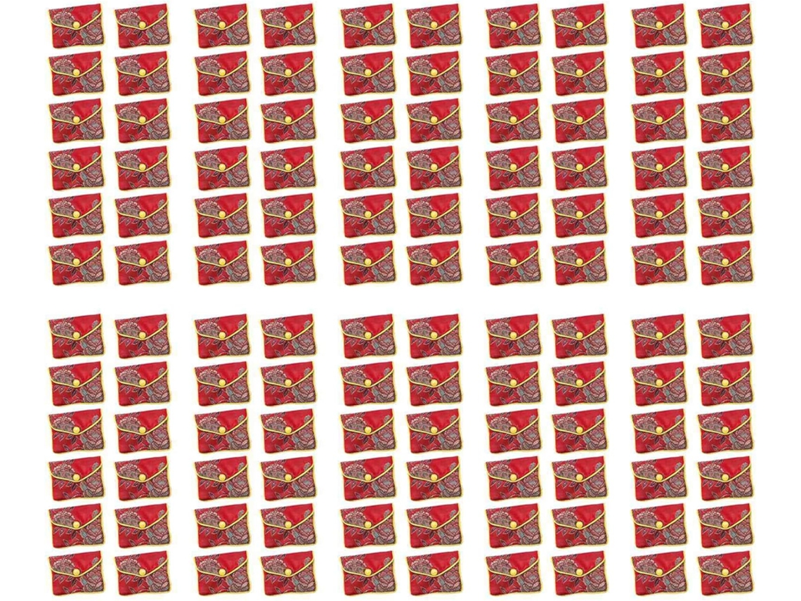 120x Bolsitas Pequeñas De Tela De Seda Bordadas En Rojo Monedero
