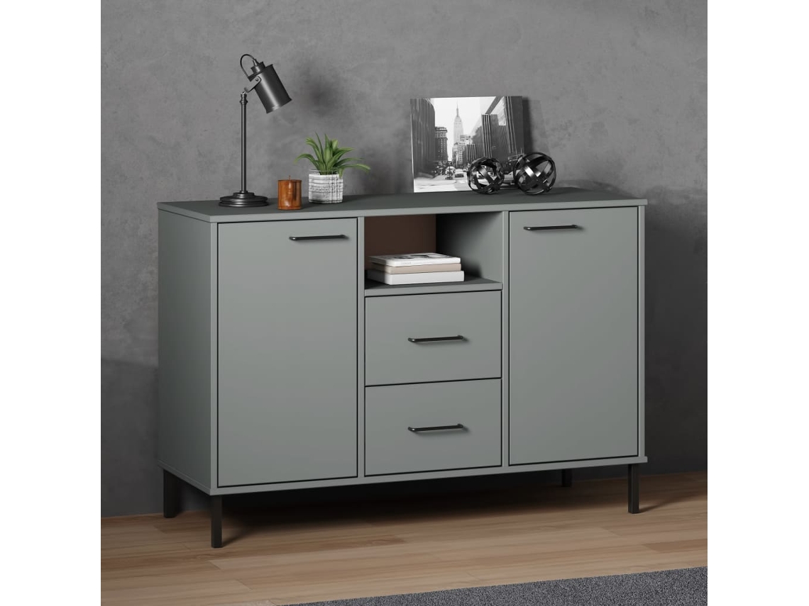 Lovely Home Aparador con Pernas de Metal 113X40X77 Madera Maciza Oslo Gris